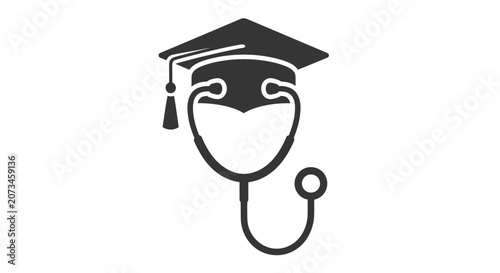 Bild auf Leinwand Medical Graduation Cap and Stethoscope Icon for Healthcare Education