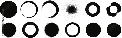 Bild auf Leinwand Set of various black hand drawn circles and ring shapes on white background with