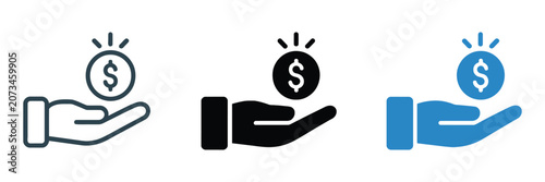 Receiving Money Icon with Hand Holding Coin for Payment, Salary, Income, Banking, Payroll and Financial Transaction Concepts