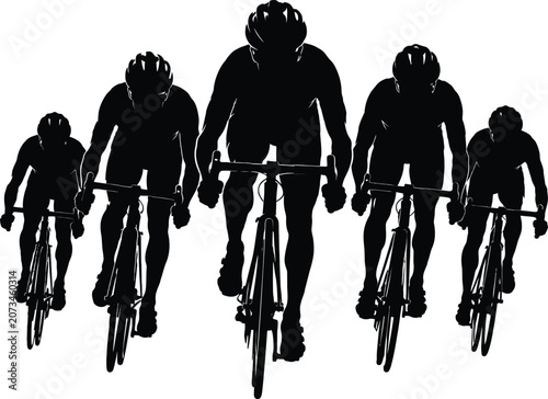 Silhouette of cycling team racing together competitive road biking illustration
