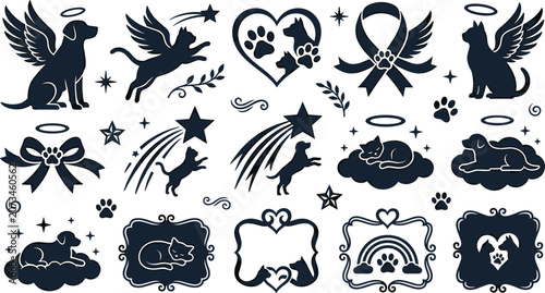 Tableau sur toile Pet Memorial and Rainbow Bridge Symbol Collection Featuring Angel Dogs Cats Reme