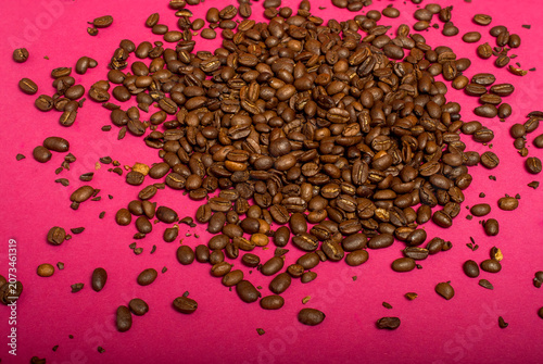 Fresh Coffee Beans Falling on Colored Paper Background — Studio Product Photography