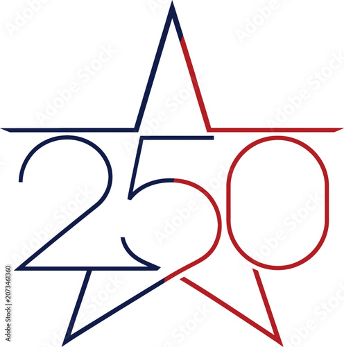 250th anniversary logo design with stars in red and blue tones