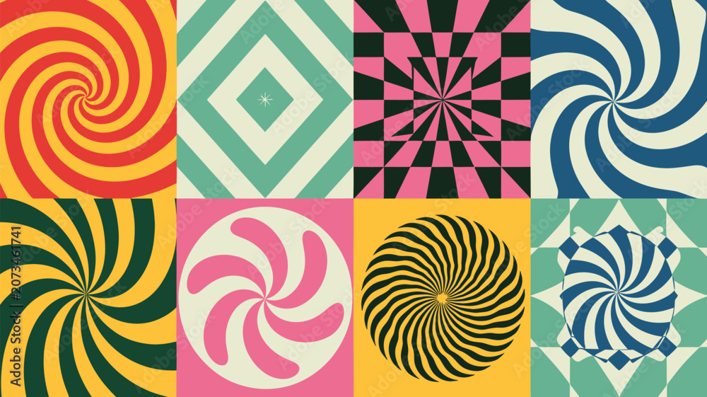 Fototapeta premium Vibrant Geometric Patterns with Swirling Shapes and Colors