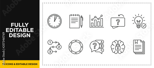 Tableau sur toile flat vector illustration line art icon bundle set design focusing on problem sol