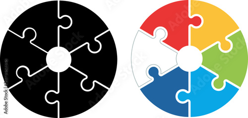 Εκτύπωση καμβά Circular puzzle pieces illustration black and white with color variation busines
