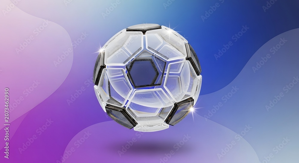 Naklejka premium Futuristic digital soccer ball on a vibrant gradient background