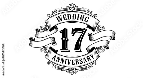 Tableau sur toile Wedding 17th Anniversary Ornate Badge on Isolated White Background, Elegant Seve