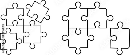 Fotografie Jigsaw puzzle pieces isolated on white conceptual design for problem solving and