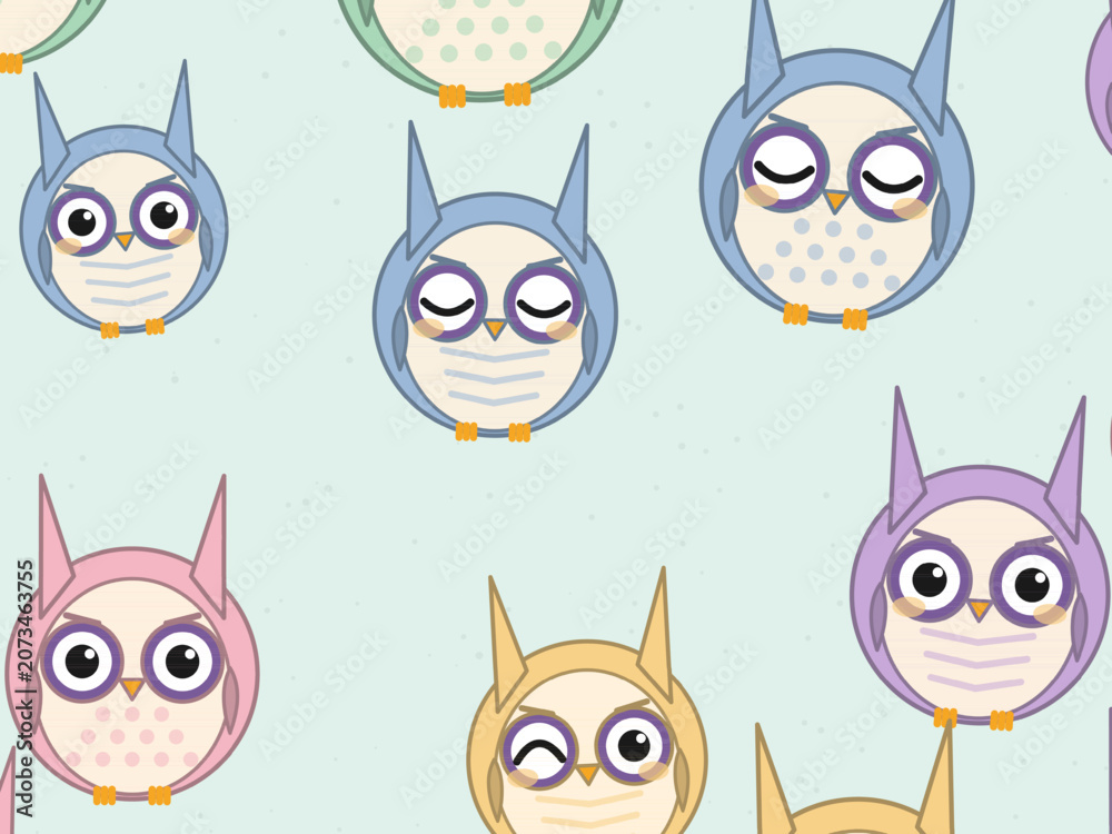 Fototapeta premium Kawaii Owls Nursery Animal Pattern Design
