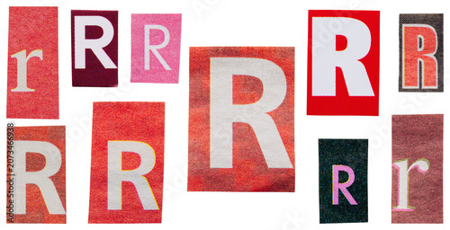 Принти на полотні Red letter R ransom alphabet collection made from vintage paper clippings isolat