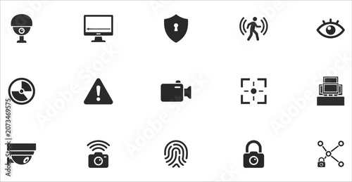 Minimalist Security Icons: Surveillance, Protection, and Monitoring Set