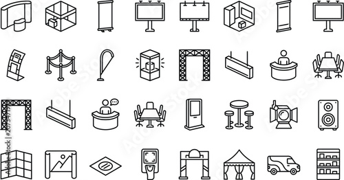 Foto Line Icons Of Boxes Furniture And Delivery Vehicles On White Background
