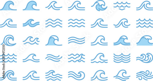 Fotografi Wave Pattern Collection Light Blue Vector Illustration On White Background