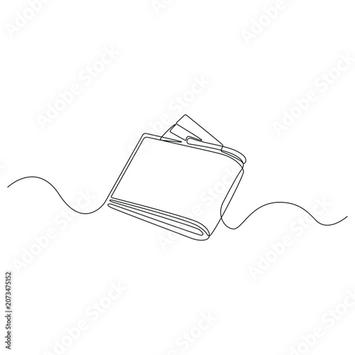wallet one continuous line. bank card and banknotes.
