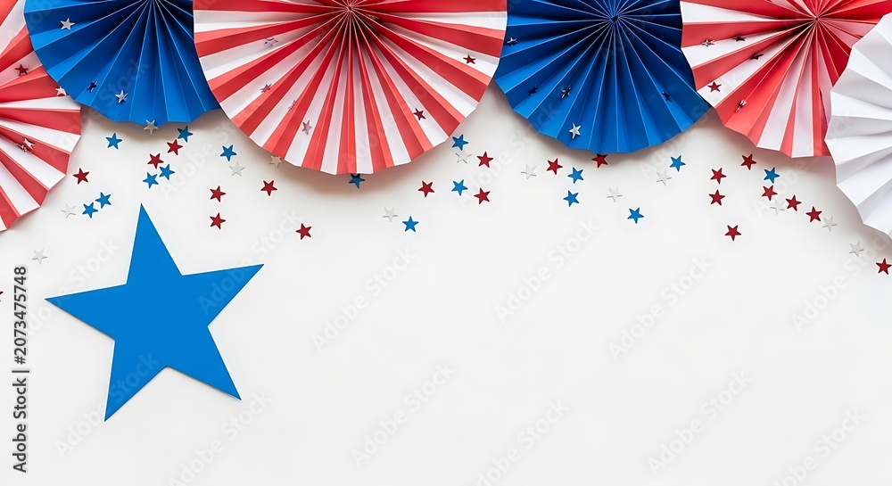 Obraz premium Independence day usa celebration patriotic paper fans stars confetti arrangement