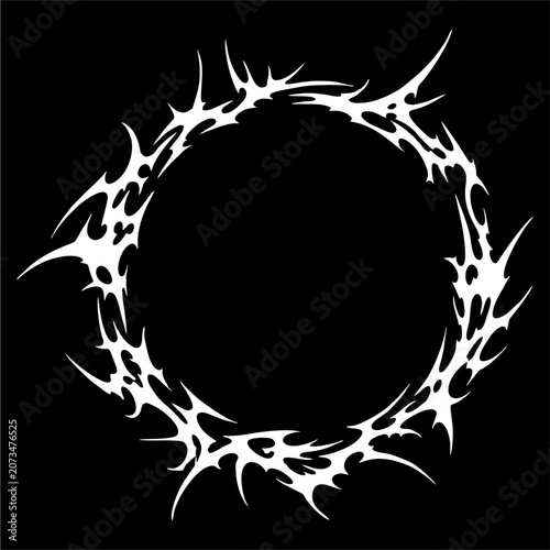Bild auf Leinwand Aggressive Thorn Circle Frame with Cyber Sigilism Ornament and Black Metal Inspi