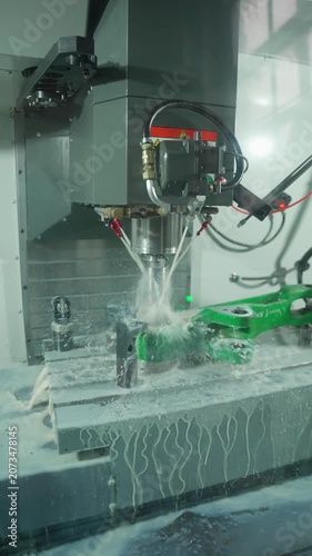 Milling machine processes metal parts. Concept of manufacturing and engineering.
