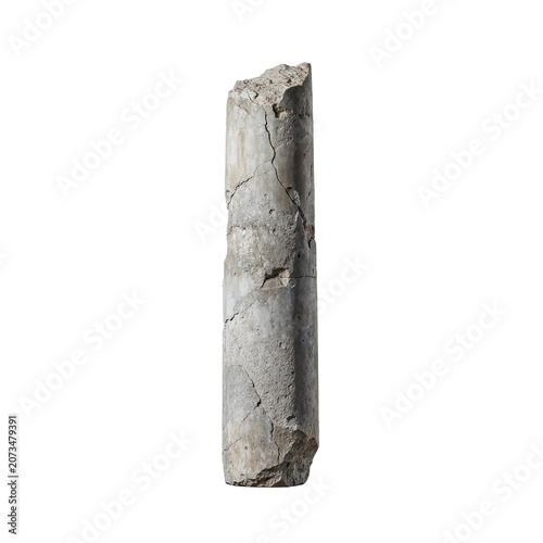 Broken Ancient Stone Column Background Element with Transparent Layer