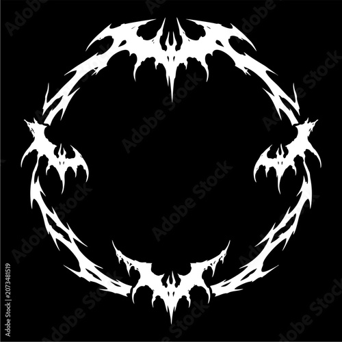 Foto Symmetrical Black Metal Circle Frame with Bat Thorned Sigil Forms and Dark Ornam