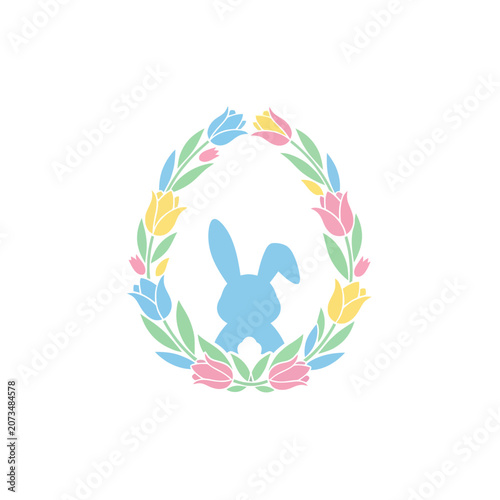 A cute rabbit silhouette framed by a colorful floral wreath design