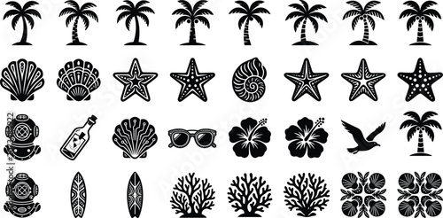 Comprehensive Set of Tropical Beach and Summer Vacation Icons