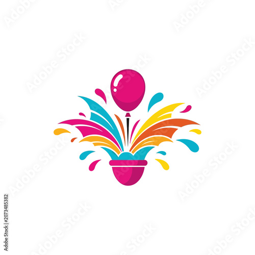 A colorful balloon graphic design with vibrant paint splash effects