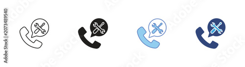 Slika na platnu Technical support call icon set, Phone repair symbols, Customer service vector i