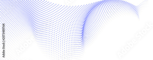 Abstract blue halftone dot wave background, geometric flowing particle pattern with futuristic digital technology vector illustration
