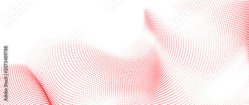 Abstract red halftone dot wave background, geometric flowing particle pattern with dynamic futuristic digital technology vector illustration