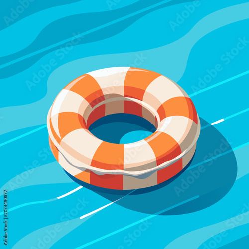 Donut Swim Life Ring Buoy Floating in Swimming Pool Mockup 02