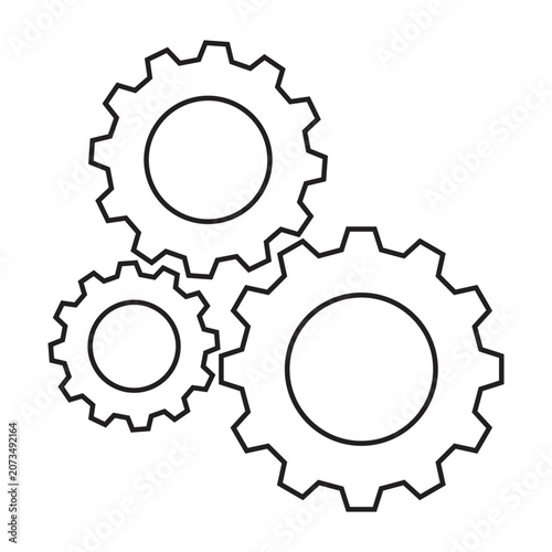 Three Interlocking Gears Line Art Illustration - Mechanical Cogwheels Outline Vector