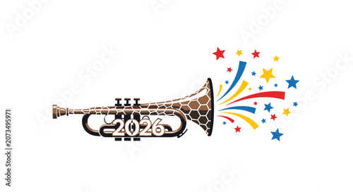 A brass musical instrument celebrates the upcoming new year event