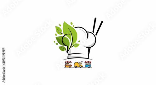 A creative logo design featuring a chef hat and green leaves