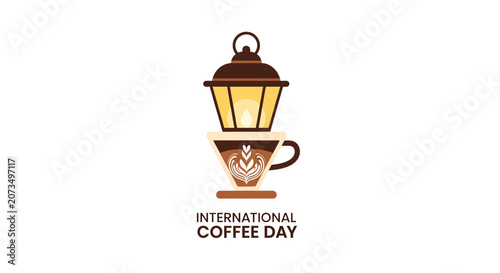 A stylized illustration of a glowing lantern above a coffee cup