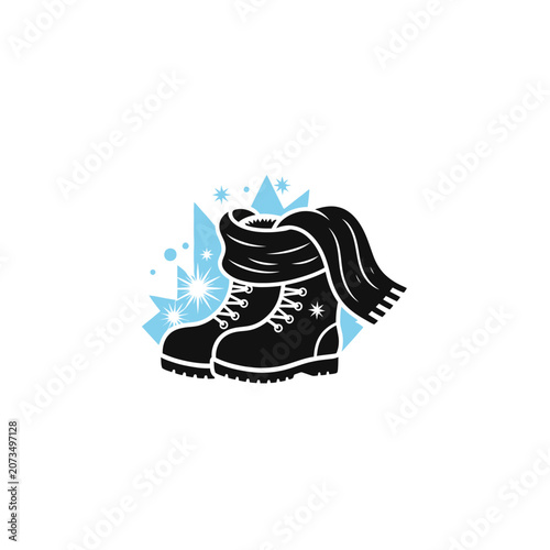 A pair of warm winter boots with a cozy scarf illustration