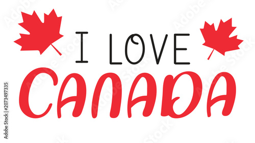 I Love Canada Typography T Shirt Design with Maple Leaf for Canada Day Gift