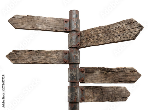 Rustic wooden signpost with directional blank boards
