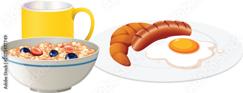 Foto Nutritious breakfast consisting of a bowl of oatmeal with fresh berries beside a