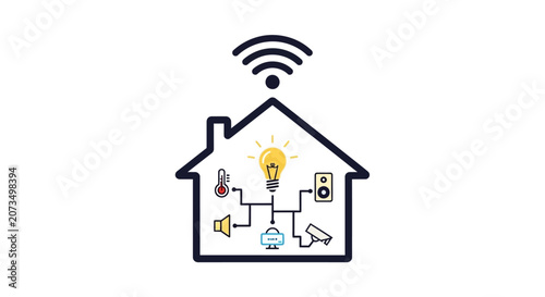 A digital icon representing a modern connected smart home system