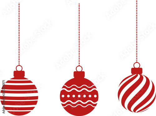 Red Christmas Ornament Ball Collection with Decorative Hanging Baubles and Festive Holiday Decoration Vector Set
