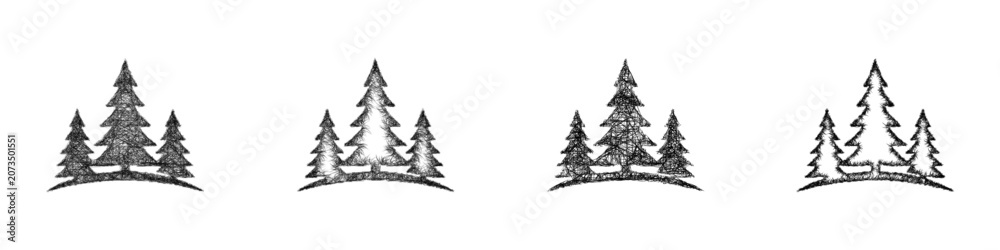 Obraz premium Black and white sketch forest logo design set