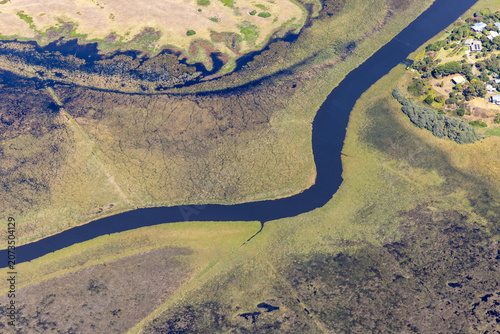 Princetown aerial view of wetlands and winding river and green marshland, Victoria Australia