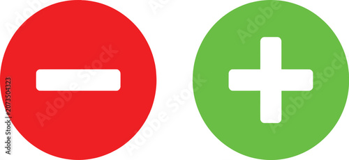 Canvastavla Red minus and green plus sign icons for business decisions and user interface de
