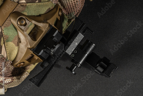 Tableau sur toile Tactical night vision shroud on multicam skull cap integrated with breakaway sty