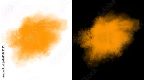 Картината върху платно Vibrant orange powder explosion on white and black backgrounds, colorful dust cl