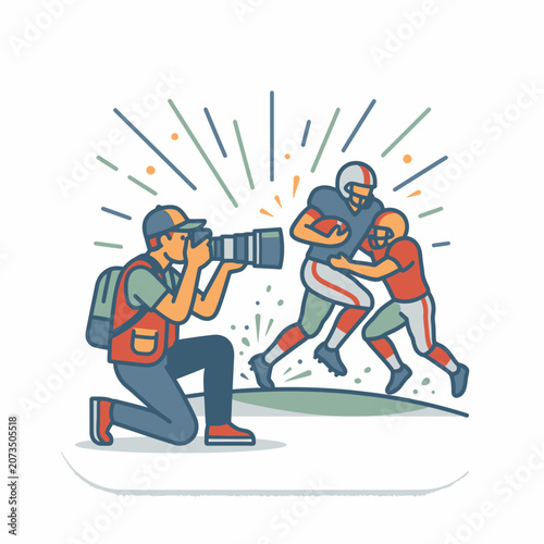 Sports photographer capturing action on football field.