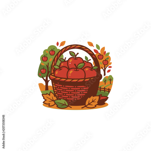 Red apples in autumn harvest basket.
