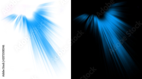 Obraz na plátně Ethereal blue light rays on black and white backgrounds, glowing celestial sunbe