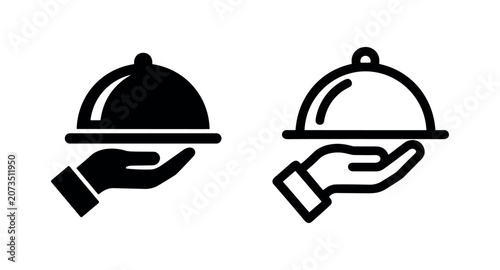 Obraz na płótnie Hand with serving tray icon, food service and catering symbol